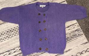 Vintage Kate Collins Purple Cable Knit Double Breasted Cardigan Sweater with Cre
